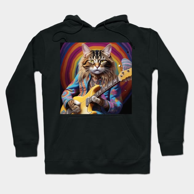 A Hippy Cat Playing Guitar Hoodie by Musical Art By Andrew